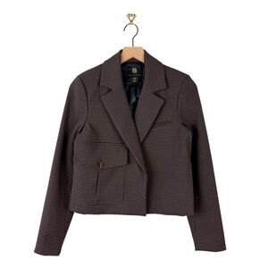 House Of Harlow Plaid Cropped Blazer Brown Sz XS
